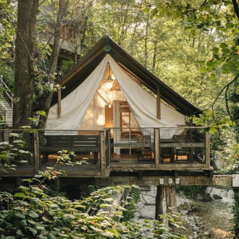 Garden Village Bled eco resort near Lake Bled with tree houses, luxury tents and natural pools
